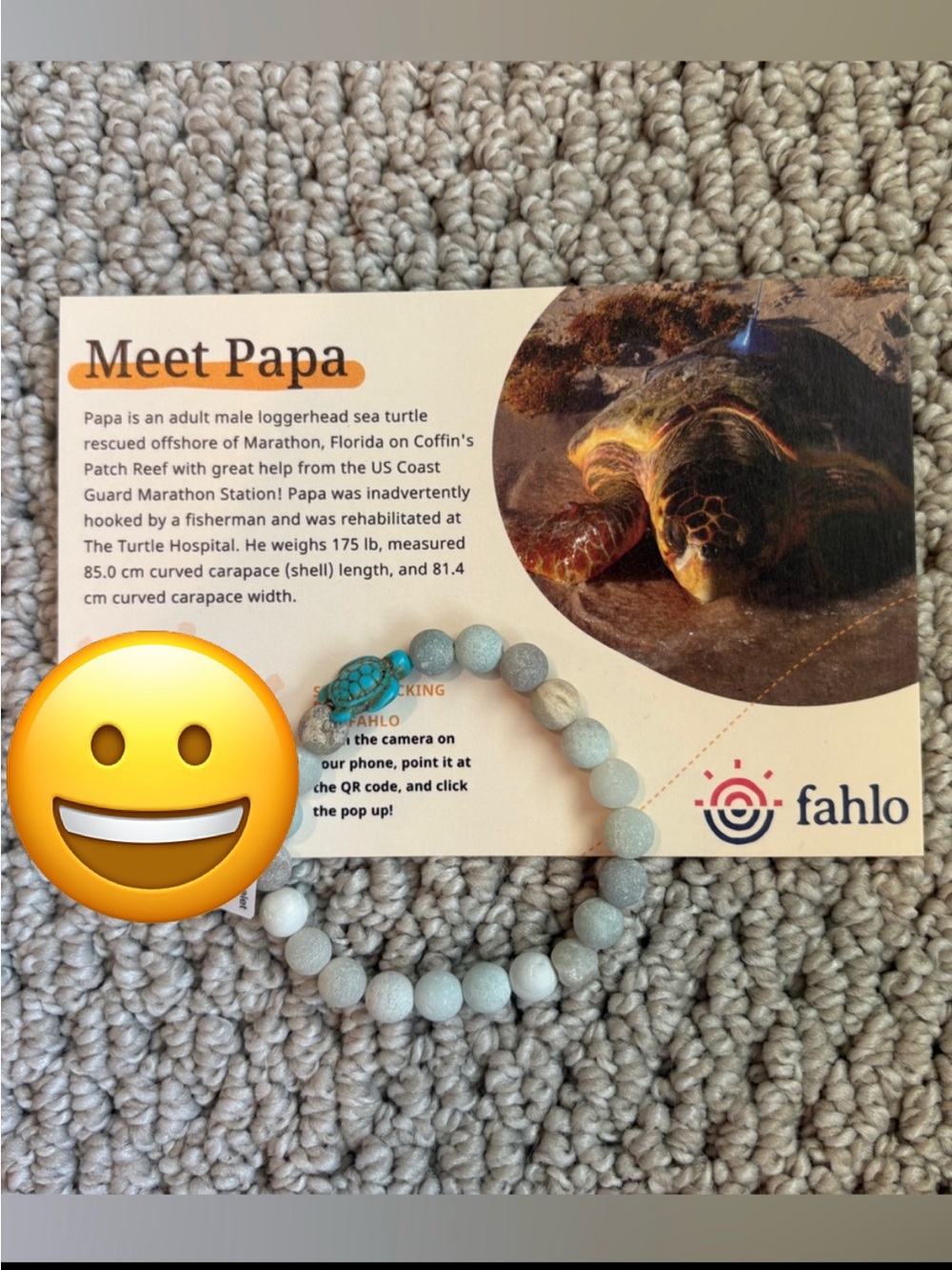 NWT Fahlo Beaded Bracelet and Tracking Card - Papa